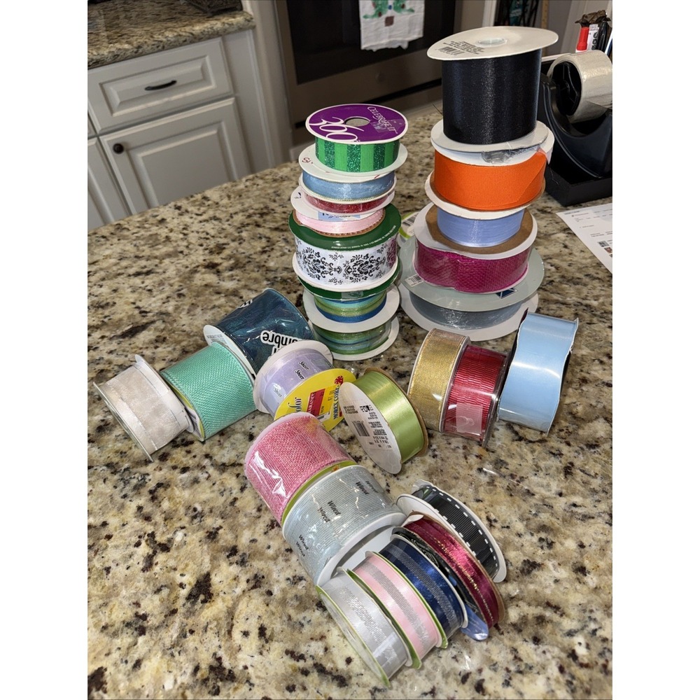 Ribbon Bundle 27+ Rolls, Mesh New Crafting, Wreath Making Gifts Variety 5536